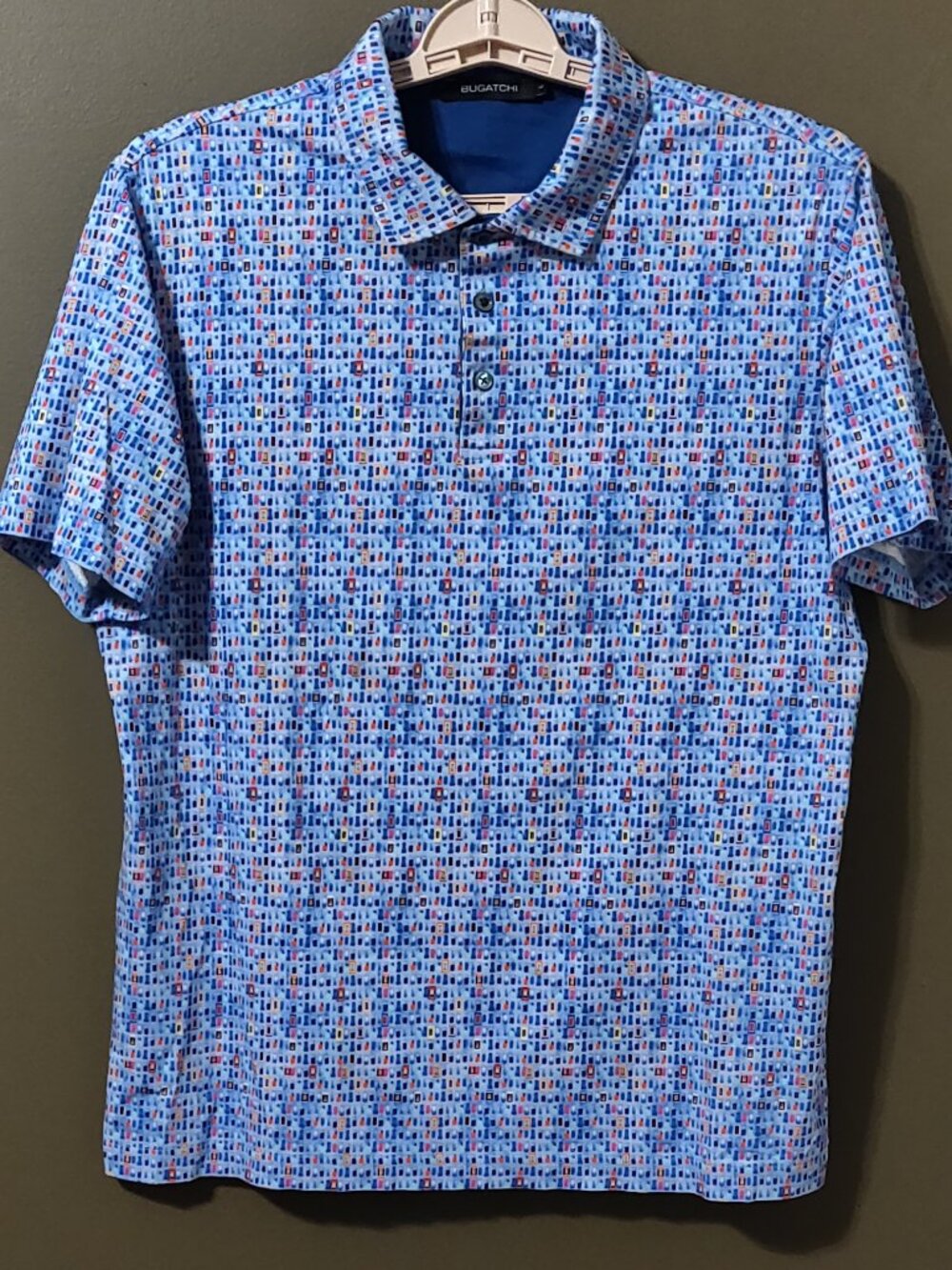 Bugatchi Golf Polo Cell Phone Print SIZE LARGE